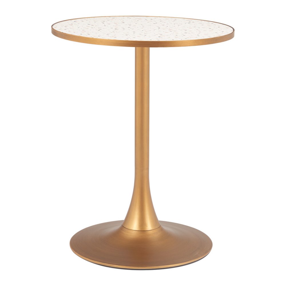 24" Beige and Gold Wood and Steel Pedestal Base Round Top Dining Table HomeRoots