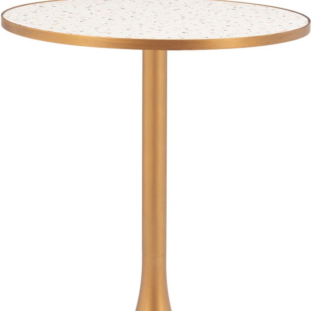 24" Beige and Gold Wood and Steel Pedestal Base Round Top Dining Table HomeRoots