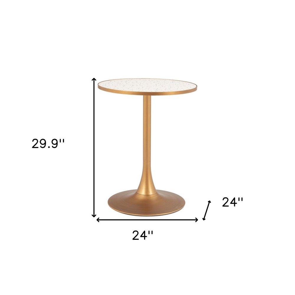 24" Beige and Gold Wood and Steel Pedestal Base Round Top Dining Table HomeRoots