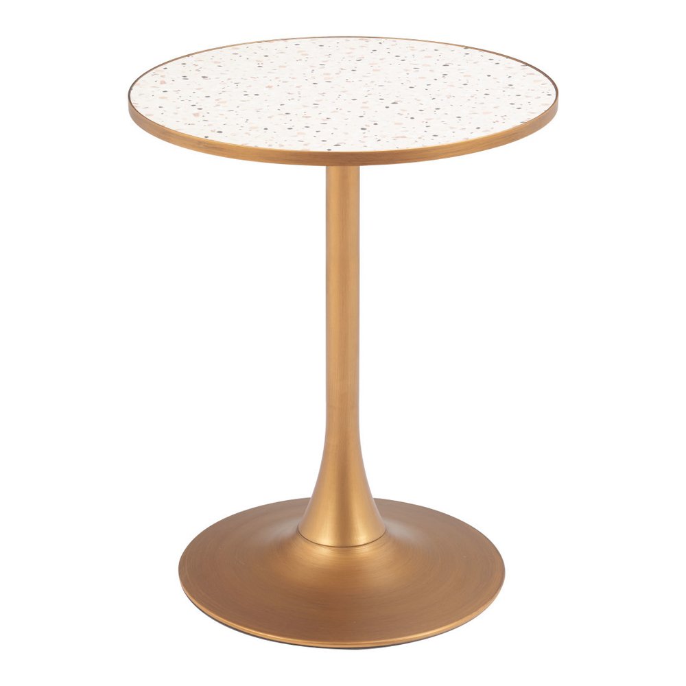 24" Beige and Gold Wood and Steel Pedestal Base Round Top Dining Table HomeRoots