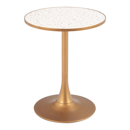 24" Beige and Gold Wood and Steel Pedestal Base Round Top Dining Table HomeRoots
