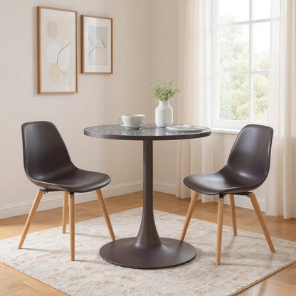 24" Black and Bronze Wood and Steel Pedestal Base Round Top Dining Table HomeRoots