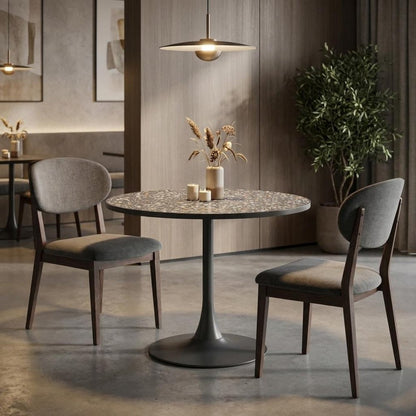 24" Black and Bronze Wood and Steel Pedestal Base Round Top Dining Table HomeRoots