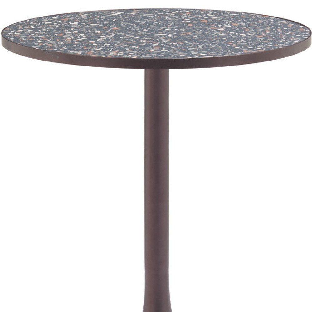 24" Black and Bronze Wood and Steel Pedestal Base Round Top Dining Table HomeRoots