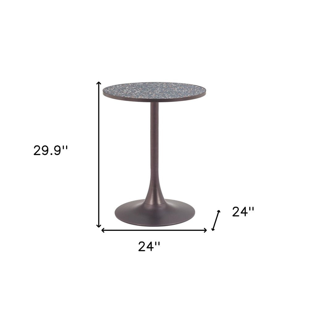 24" Black and Bronze Wood and Steel Pedestal Base Round Top Dining Table HomeRoots
