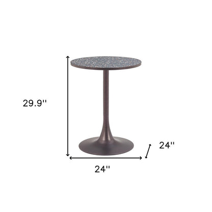 24" Black and Bronze Wood and Steel Pedestal Base Round Top Dining Table HomeRoots