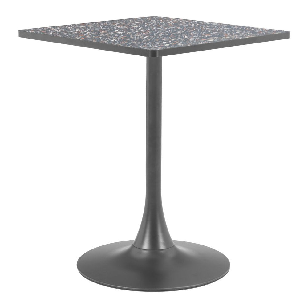 24" Black Wood and Steel Faux Terrazzo Pedestal Base Square Dining Table HomeRoots