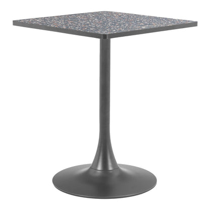 24" Black Wood and Steel Faux Terrazzo Pedestal Base Square Dining Table HomeRoots