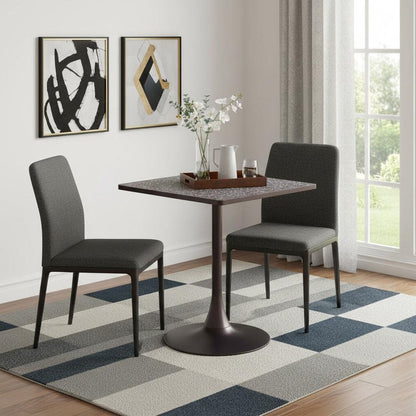 24" Black Wood and Steel Faux Terrazzo Pedestal Base Square Dining Table HomeRoots