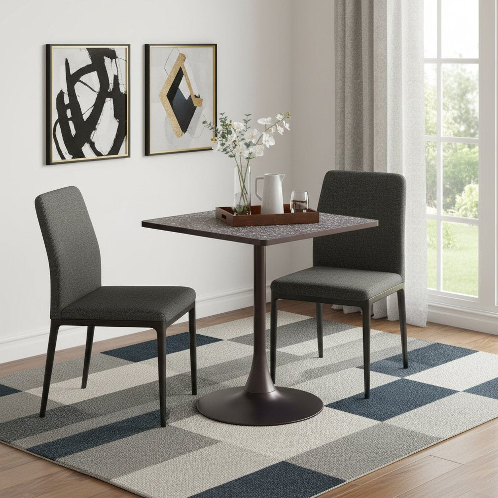 24" Black Wood and Steel Faux Terrazzo Pedestal Base Square Dining Table HomeRoots