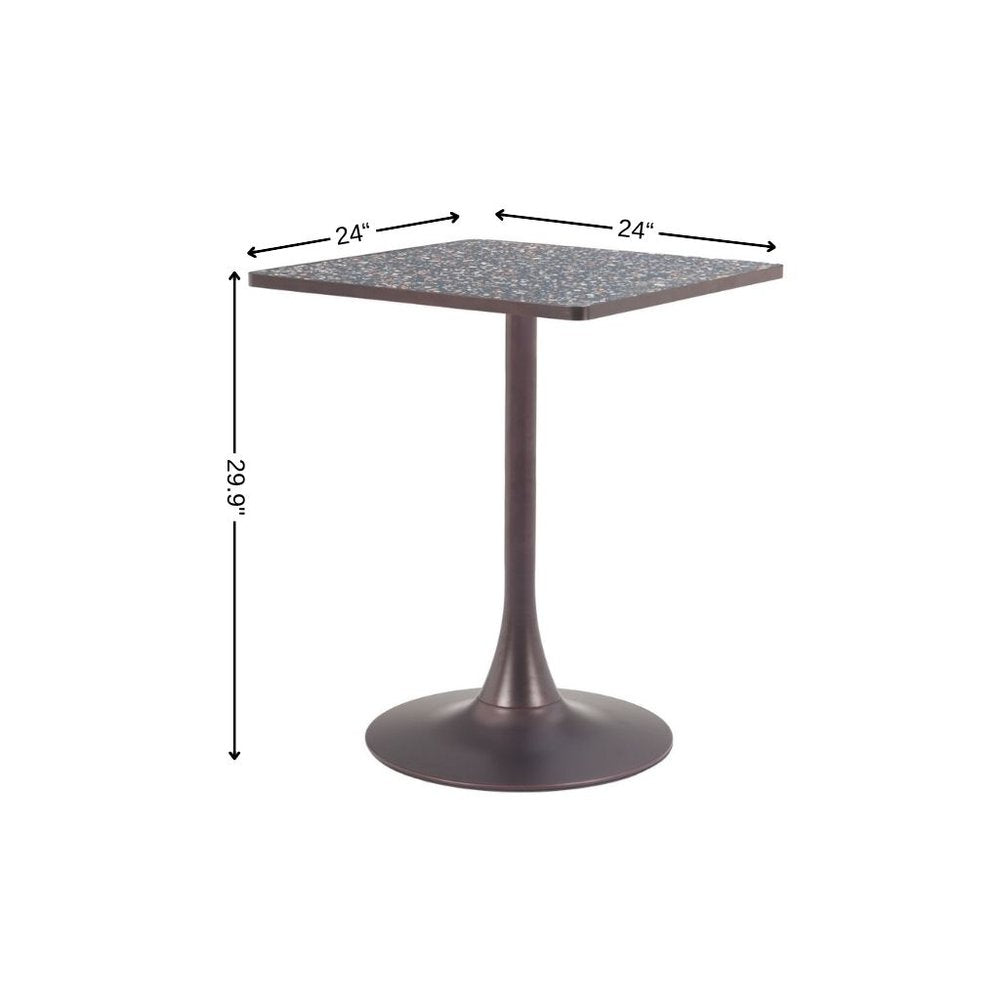 24" Black Wood and Steel Faux Terrazzo Pedestal Base Square Dining Table HomeRoots