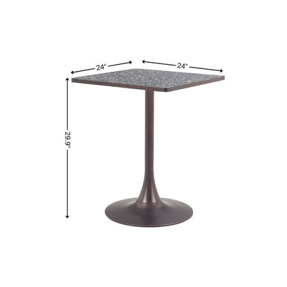 24" Black Wood and Steel Faux Terrazzo Pedestal Base Square Dining Table HomeRoots