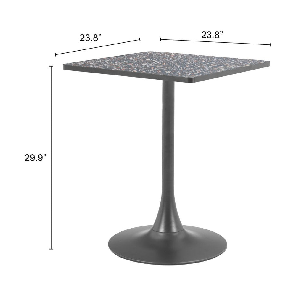 24" Black Wood and Steel Faux Terrazzo Pedestal Base Square Dining Table HomeRoots