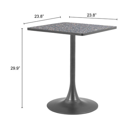 24" Black Wood and Steel Faux Terrazzo Pedestal Base Square Dining Table HomeRoots
