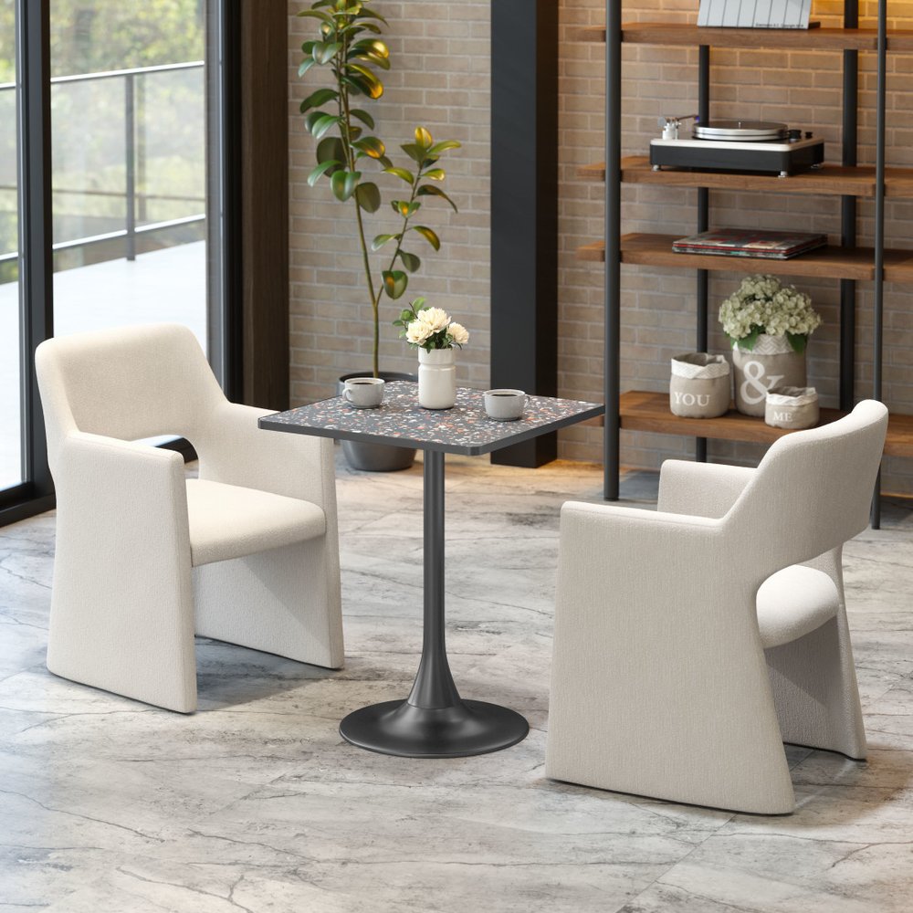 24" Black Wood and Steel Faux Terrazzo Pedestal Base Square Dining Table HomeRoots