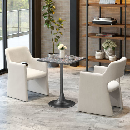 24" Black Wood and Steel Faux Terrazzo Pedestal Base Square Dining Table HomeRoots