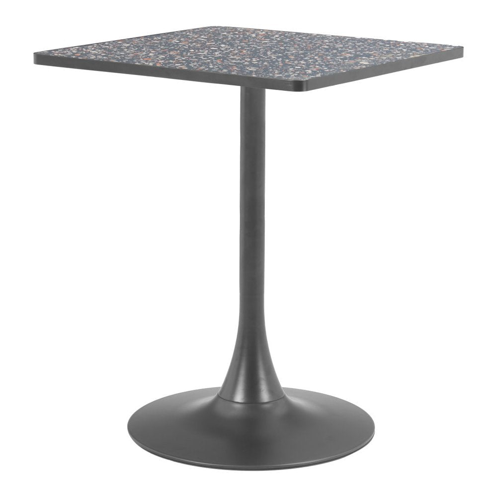 24" Black Wood and Steel Faux Terrazzo Pedestal Base Square Dining Table HomeRoots