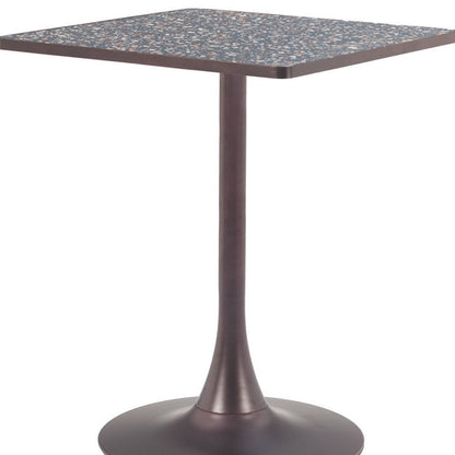 24" Black Wood and Steel Faux Terrazzo Pedestal Base Square Dining Table HomeRoots