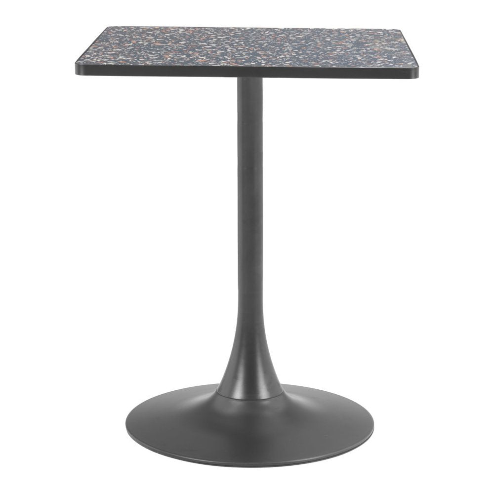 24" Black Wood and Steel Faux Terrazzo Pedestal Base Square Dining Table HomeRoots