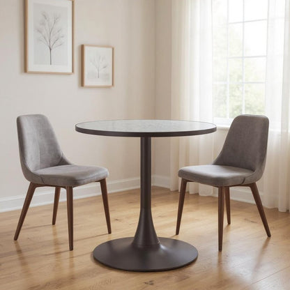 24" Gray and Bronze Wood and Steel Pedestal Base Round Top Dining Table HomeRoots