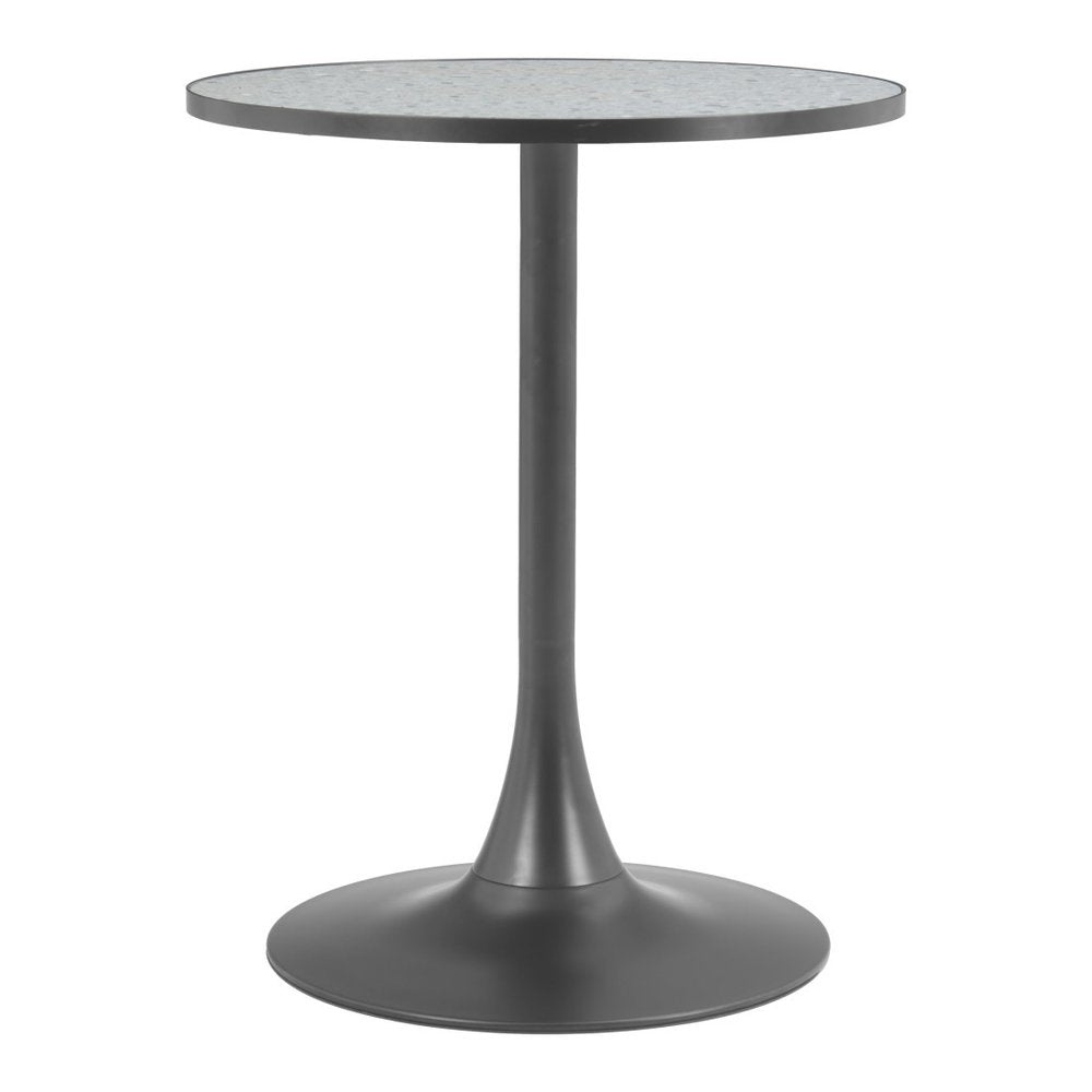 24" Gray and Bronze Wood and Steel Pedestal Base Round Top Dining Table HomeRoots