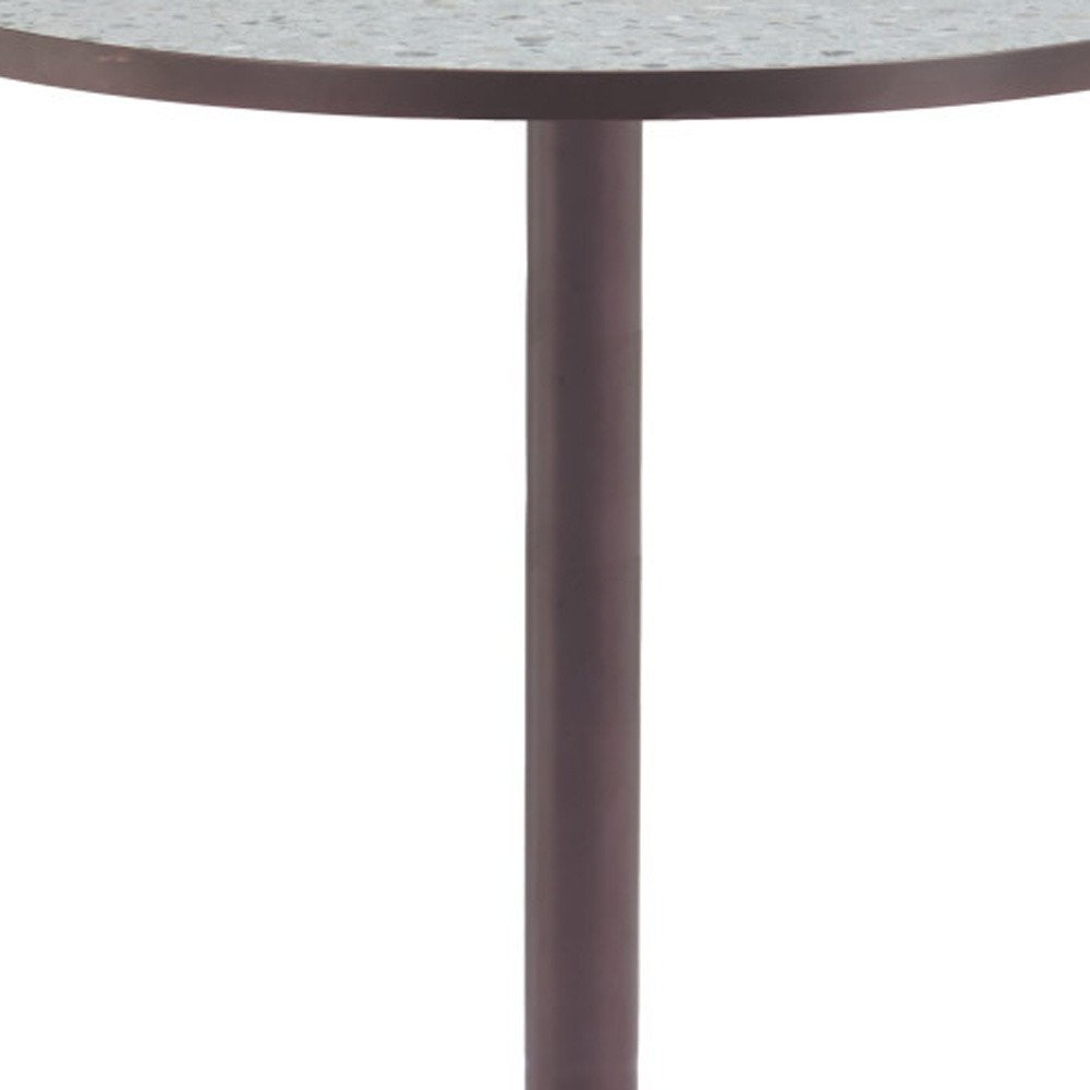 24" Gray and Bronze Wood and Steel Pedestal Base Round Top Dining Table HomeRoots