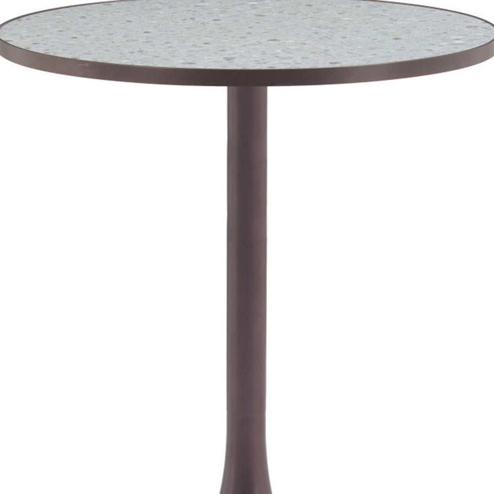 24" Gray and Bronze Wood and Steel Pedestal Base Round Top Dining Table HomeRoots