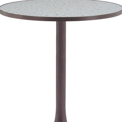 24" Gray and Bronze Wood and Steel Pedestal Base Round Top Dining Table HomeRoots