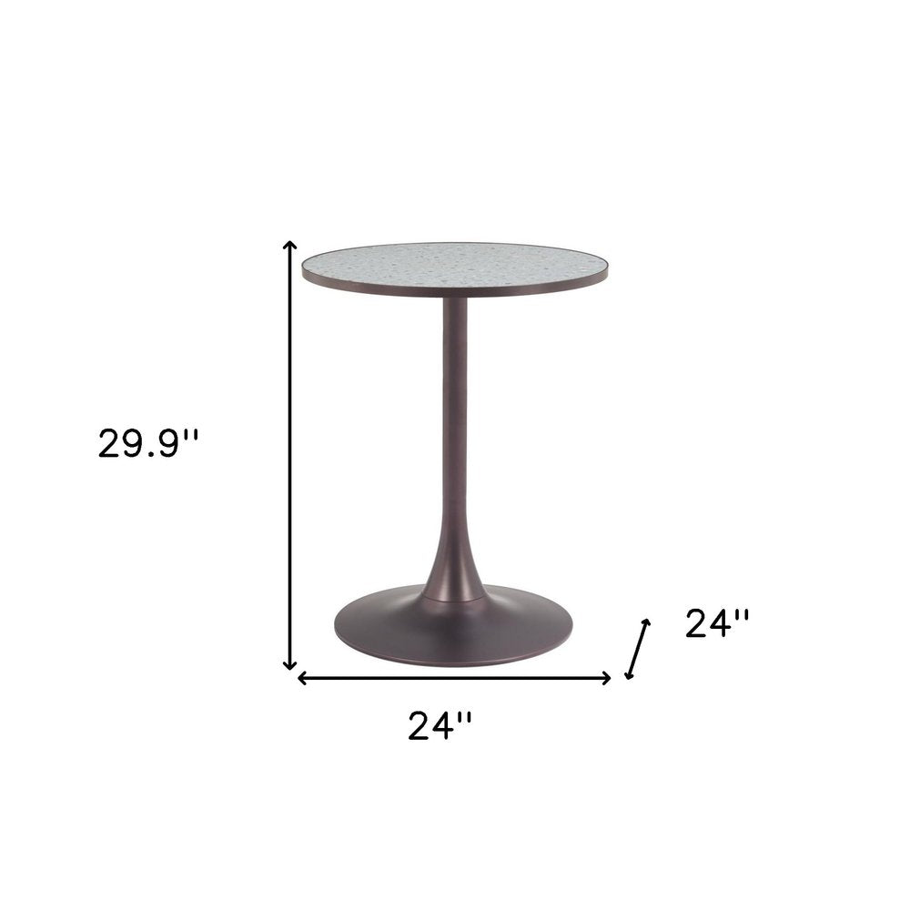 24" Gray and Bronze Wood and Steel Pedestal Base Round Top Dining Table HomeRoots