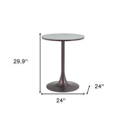 24" Gray and Bronze Wood and Steel Pedestal Base Round Top Dining Table HomeRoots
