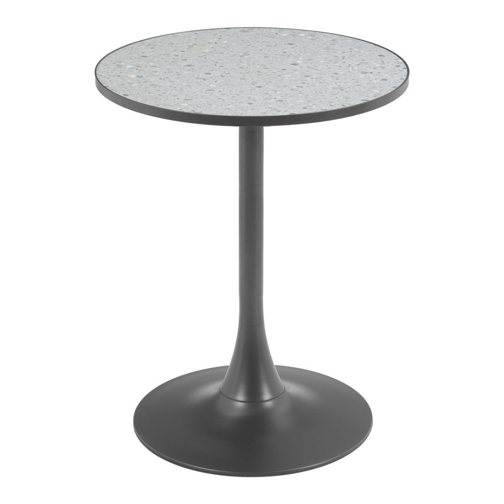 24" Gray and Bronze Wood and Steel Pedestal Base Round Top Dining Table HomeRoots
