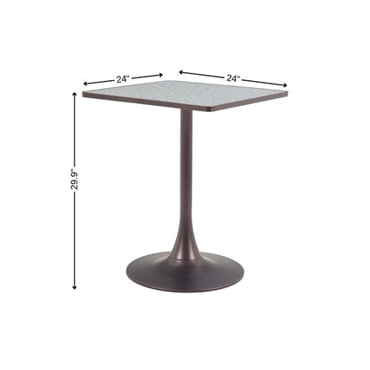 24" Gray Wood and Steel Faux Terrazzo Pedestal Base Square Dining Table HomeRoots