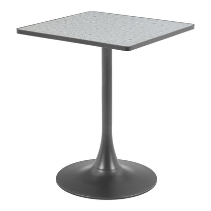 24" Gray Wood and Steel Faux Terrazzo Pedestal Base Square Dining Table HomeRoots