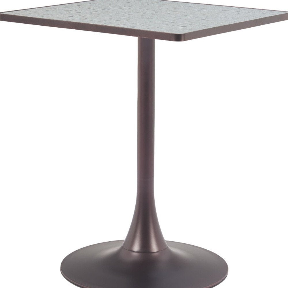24" Gray Wood and Steel Faux Terrazzo Pedestal Base Square Dining Table HomeRoots