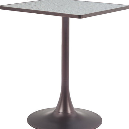 24" Gray Wood and Steel Faux Terrazzo Pedestal Base Square Dining Table HomeRoots