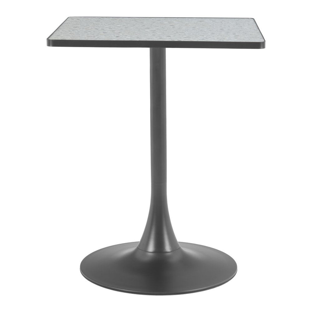 24" Gray Wood and Steel Faux Terrazzo Pedestal Base Square Dining Table HomeRoots
