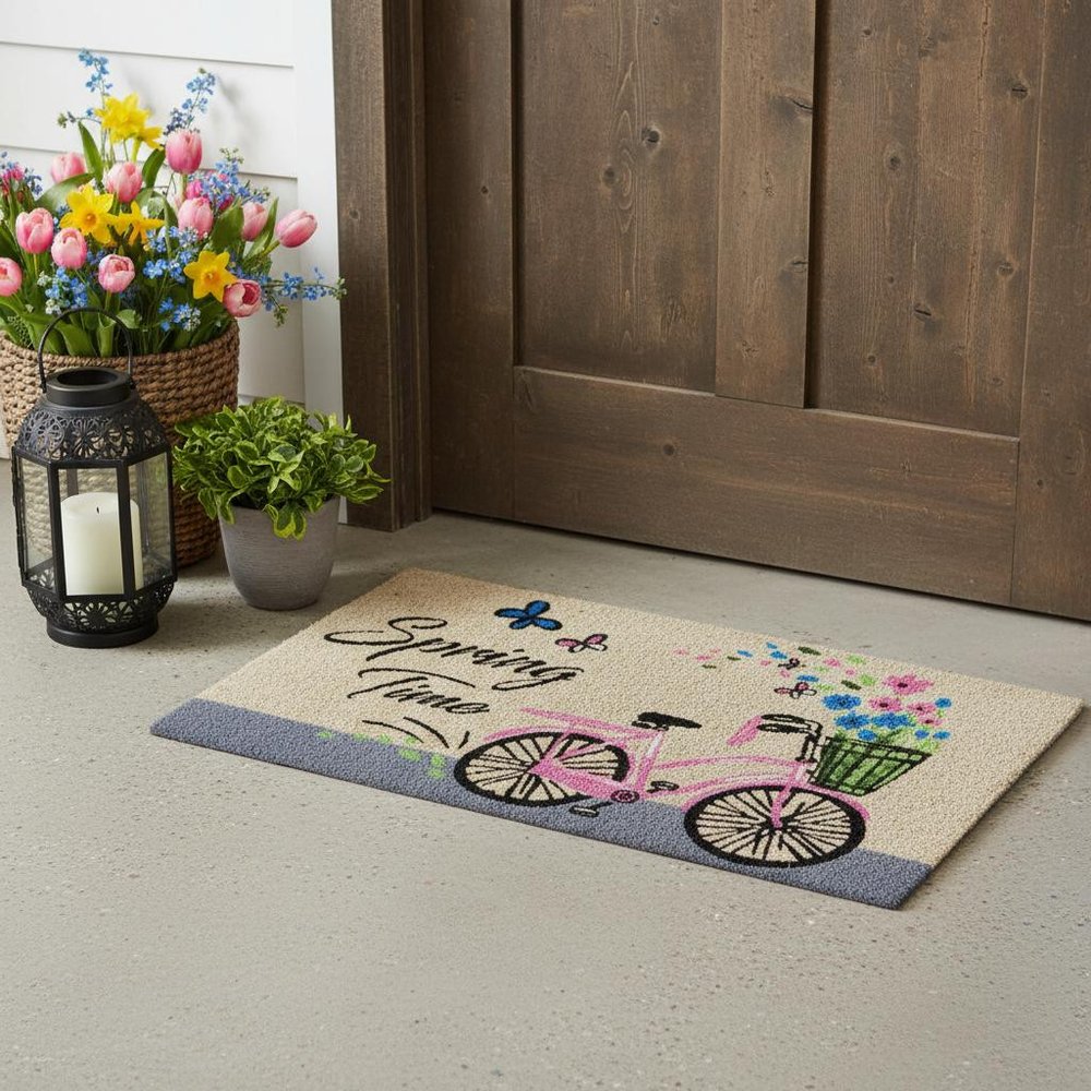18" X 30" Beige and Black Coir Bicycle Outdoor Spring Door Mat — view 4