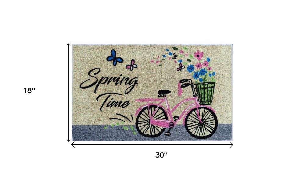 18" X 30" Beige and Black Coir Bicycle Outdoor Spring Door Mat — view 2