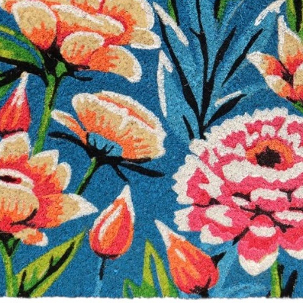 18" X 30" Blue and Pink Coir Floral Outdoor Door Mat — view 4