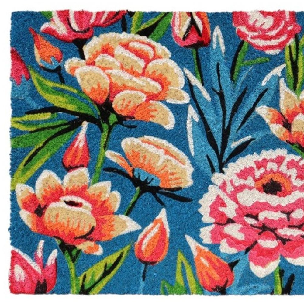 18" X 30" Blue and Pink Coir Floral Outdoor Door Mat — view 5