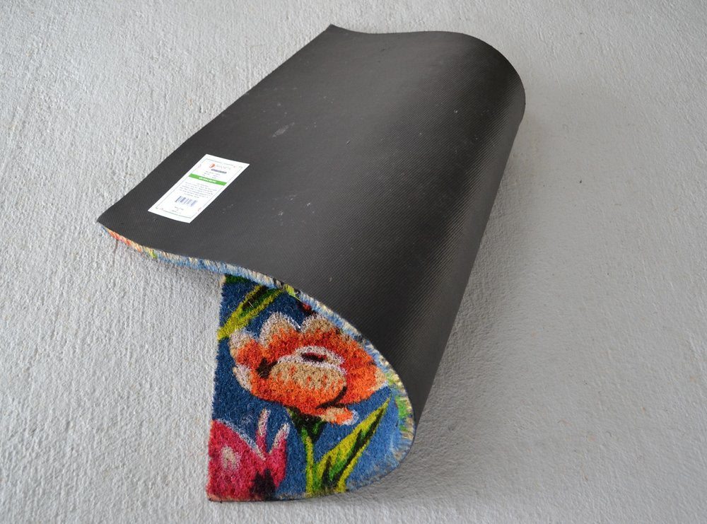 18" X 30" Blue and Pink Coir Floral Outdoor Door Mat — view 1