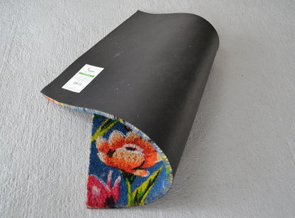 18" X 30" Blue and Pink Coir Floral Outdoor Door Mat