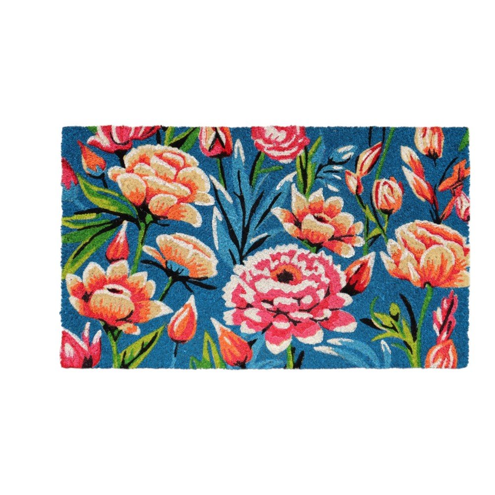 18" X 30" Blue and Pink Coir Floral Outdoor Door Mat — view 3