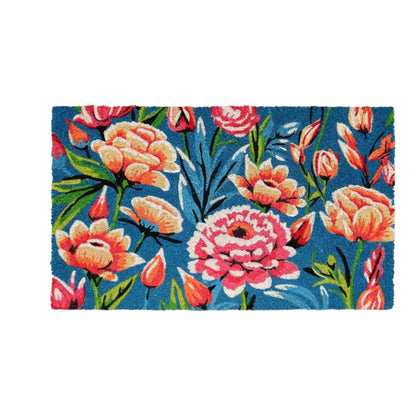 18" X 30" Blue and Pink Coir Floral Outdoor Door Mat