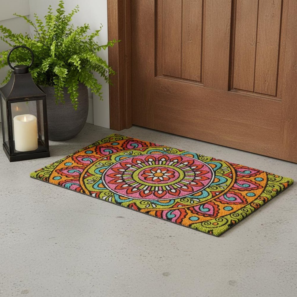18" X 30" Green and Pink Coir Abstract Outdoor Door Mat — view 6