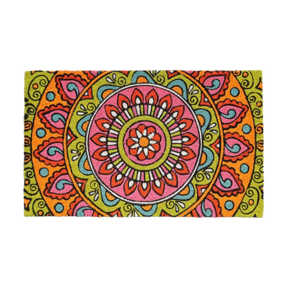 18" X 30" Green and Pink Coir Abstract Outdoor Door Mat — view 5