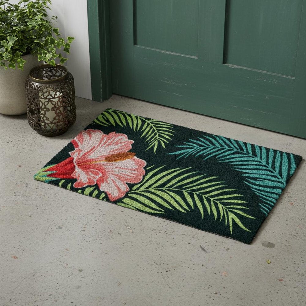18" X 30" Blue and Pink Coir Tropical Outdoor Door Mat — view 6