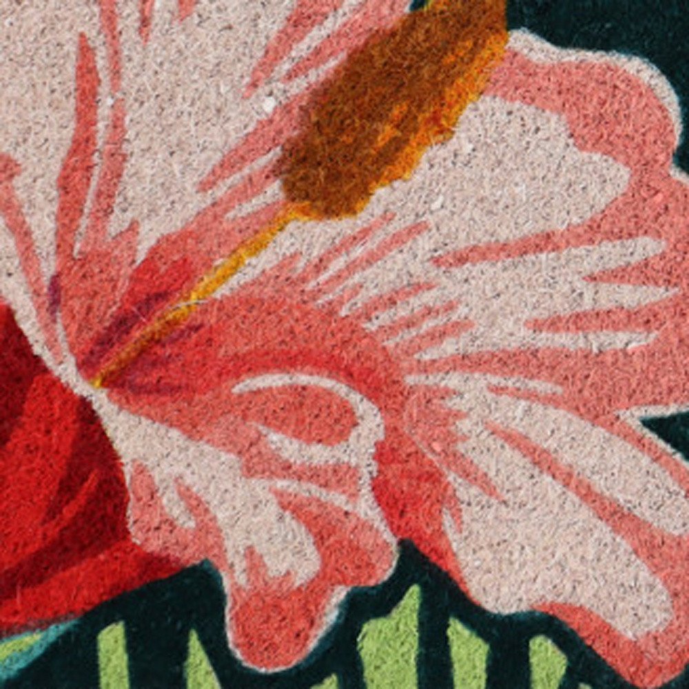 18" X 30" Blue and Pink Coir Tropical Outdoor Door Mat