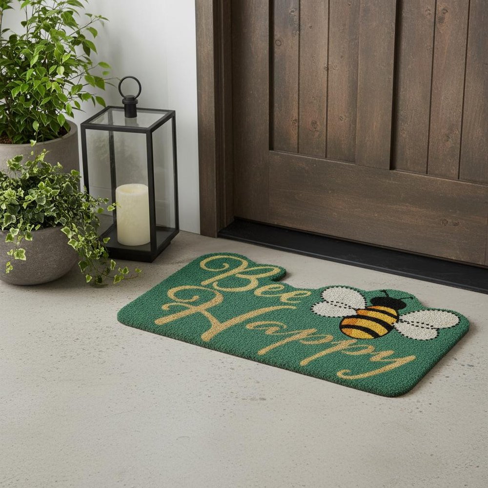18" X 30" Beige and Green Coir Bees Outdoor Door Mat — view 7