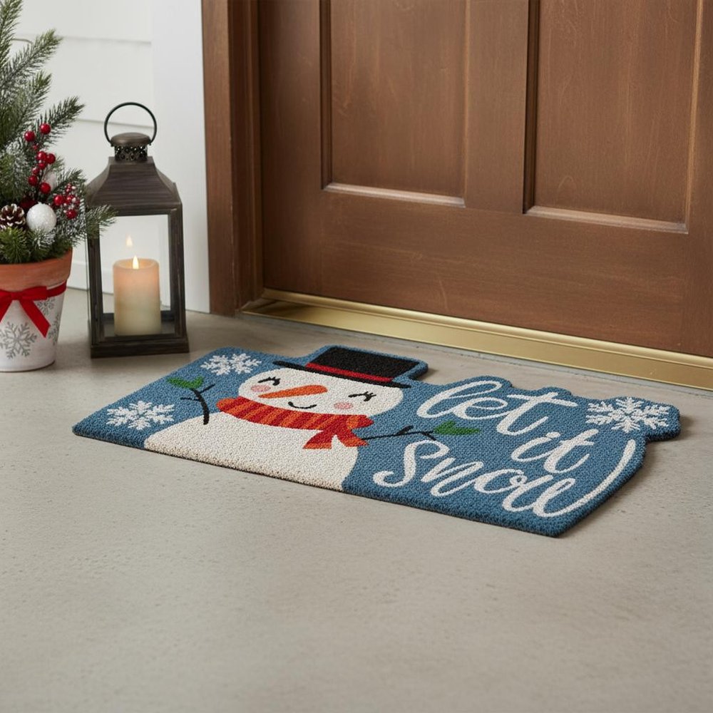 18" X 30" Blue and White Coir Snowman Outdoor Winter Door Mat — view 6